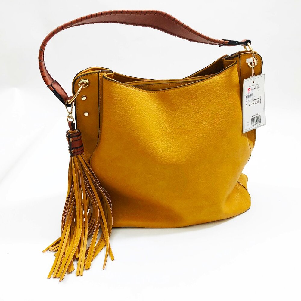 NWT Jen & Co Amber Hobo Vegan Faux Leather Mustard 13x11.5x5 inches - Picture 3 of 9